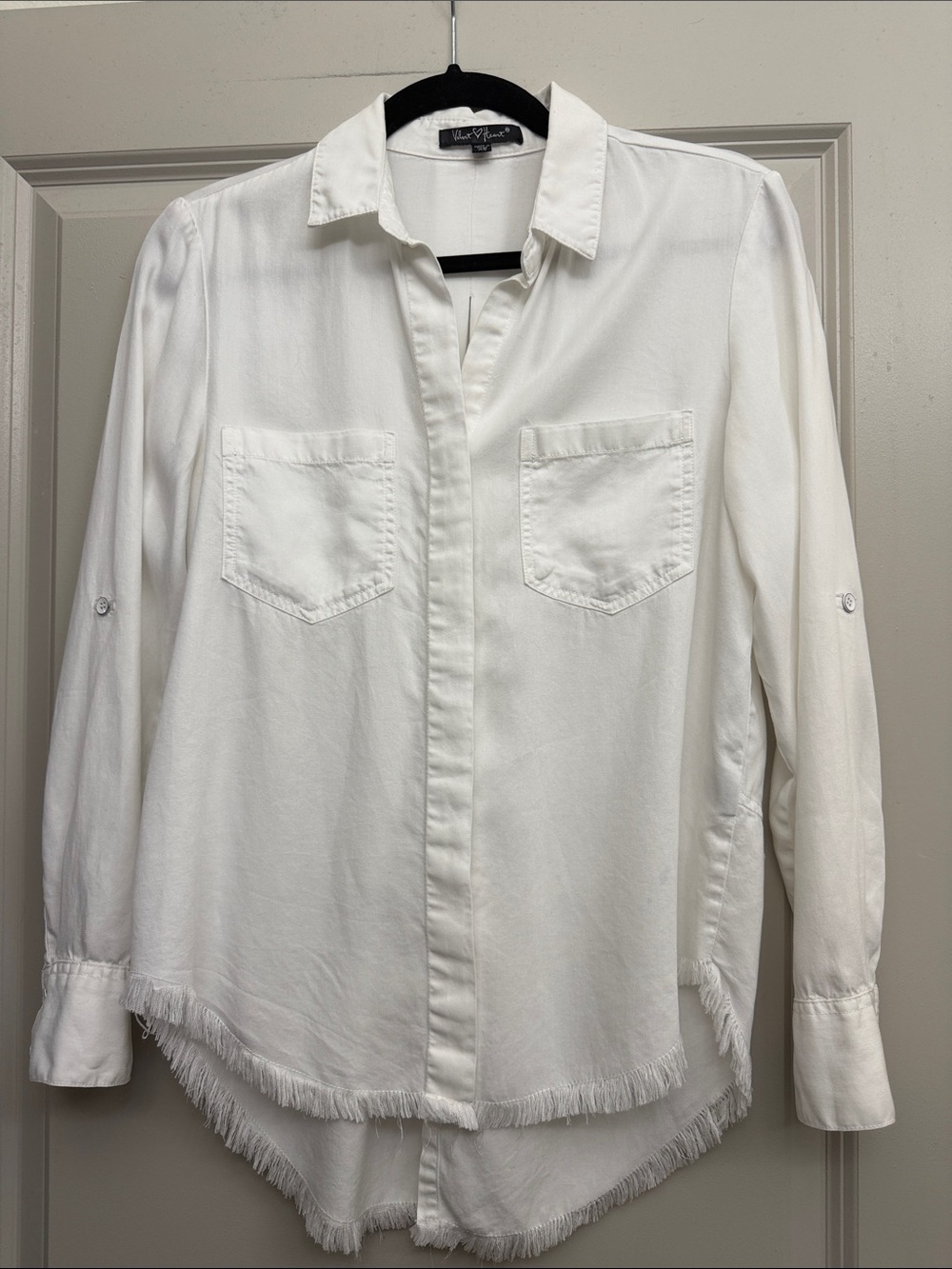 Velvet Heart White Fringe-Hem Button Down Shirt
